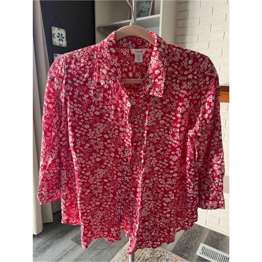 intro. Red and White Floral Button-Up Shirt